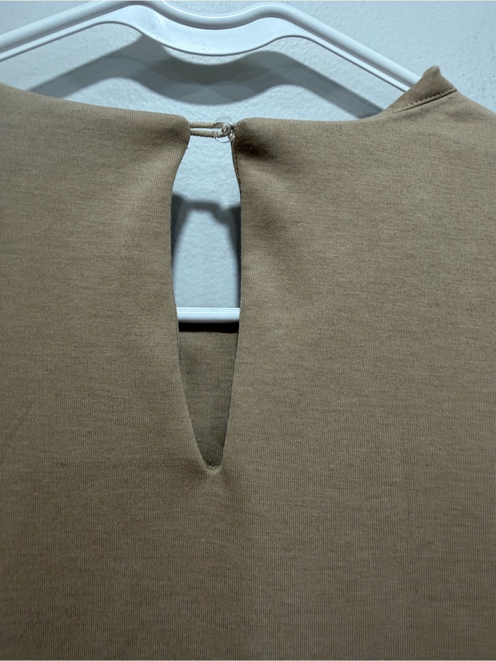 English Factory Beige Mixed Media Midi Minimalist Tiered Hem Dress Size Large - Picture 6 of 8